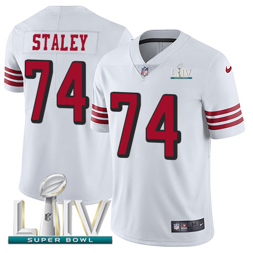 San Francisco 49ers Nike 74 Joe Staley White Super Bowl LIV 2020 Rush Youth Stitched NFL Vapor Untouchable Limited Jersey